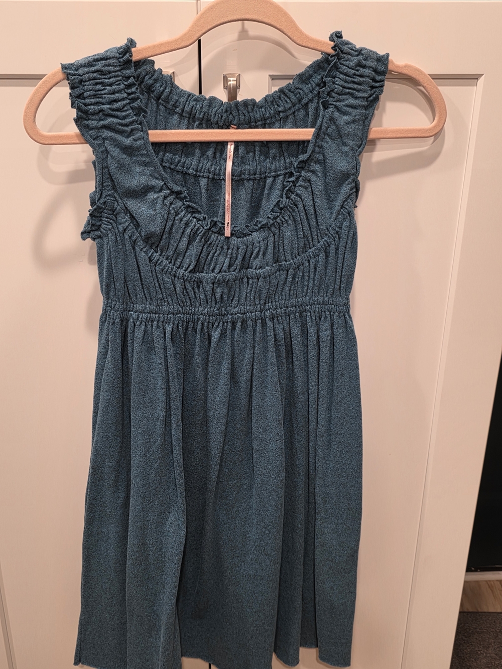 Free People Teal Ruffled Smocked Mini Dress